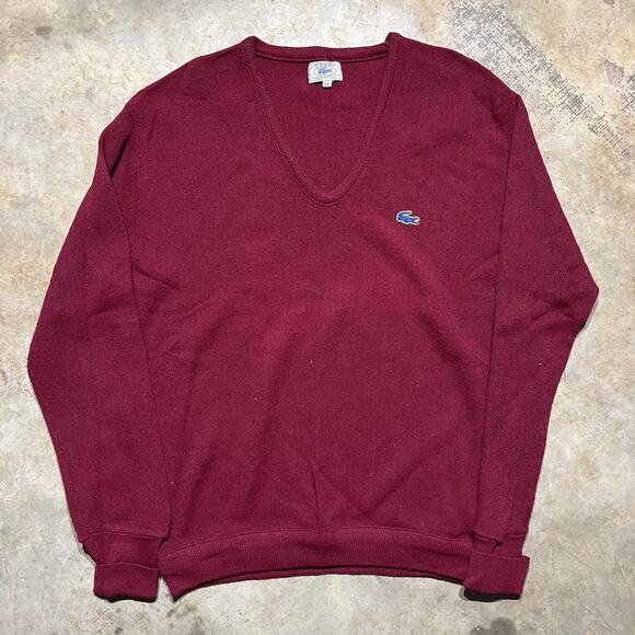 Lacoste Other - Vintage 70s Izod Lacoste Red Acrylic Round Neck Sweater